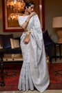 Light Gray Kashmiri Silk Saree With Handloom Weaving