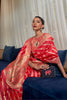 Red Organza Silk Saree With Meenakari Weaving Work