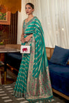 Rama Green Organza Silk Saree With Meenakari Weaving Work