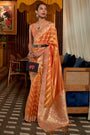 Orange Organza Silk Saree With Meenakari Weaving Work