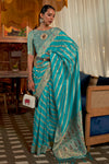 Rama Blue Organza Silk Saree With Meenakari Weaving Work