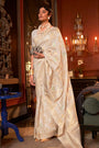 Off White Handloom Silk Saree With Zari Weaving