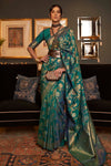 Castleton Green Handloom Silk Saree With Zari Weaving