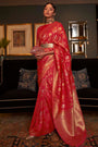 Red Handloom Silk Saree With Zari Weaving