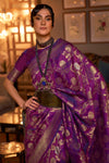 Purple Handloom Silk Saree With Zari Weaving