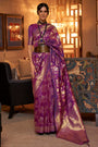 Purple Handloom Silk Saree With Zari Weaving