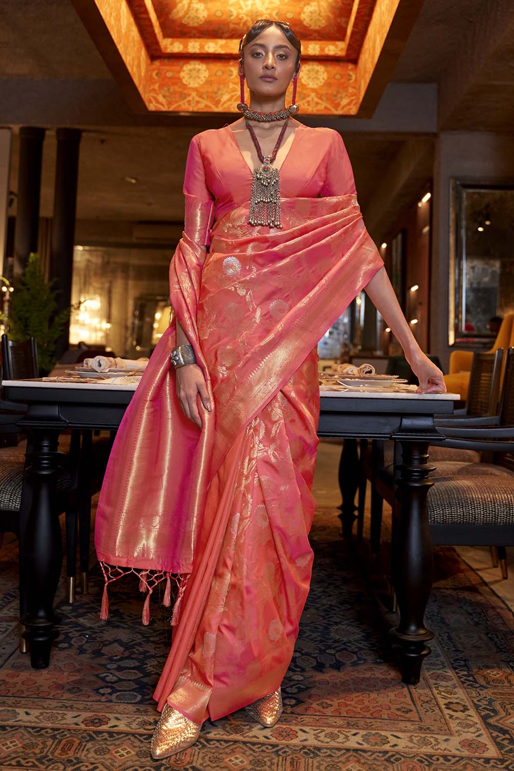 Ultra Red Handloom Silk Saree with Zari Weaving
