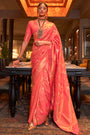 Peach Handloom Silk Saree with Zari Weaving