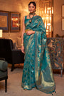 Teal Blue Handloom Silk Saree With Zari weaving