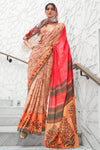 Light Brown & Pink Silk Kalamkari Digital Printed Saree