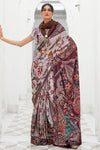 Grey & Brown Silk Kalamkari Digital Printed Saree