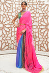 Pink & Blue Silk Saree With Digital Printed Work