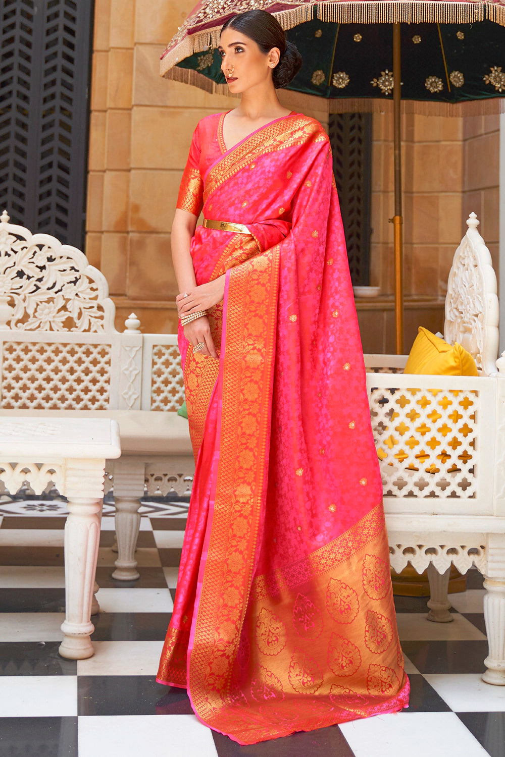 Latest Blush Pink Kanjivaram Silk Saree With Blouse