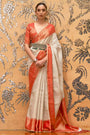 Off-White & Hot Red Kalaapi Silk Saree With Weaving Work