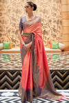 Blush Pink And Blue Kalaapi Silk Saree With Beautiful Blouse