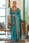Shaded Sky Blue Organza Silk Saree With Beautiful Pallu