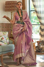 Purple Satin Tissue Nylon Handloom Weaving Saree