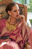 Pecher Pink Satin Tissue Nylon Handloom Weaving Saree