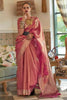 Pecher Pink Satin Tissue Nylon Handloom Weaving Saree