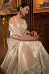 Cream Tessar Silk Saree With Handloom Weaving
