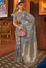 Gray Tessar Silk Saree With Handloom Weaving