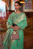 Spring Green Tessar Silk Saree With Handloom Weaving