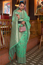Spring Green Tessar Silk Saree With Handloom Weaving