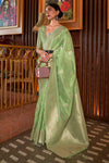 Light Green Tessar Silk Saree With Handloom Weaving