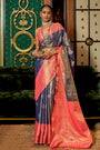 Thulian Pink & Blue Silk Saree With Handloom Weaving Work