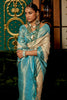 Sky Blue & Beige Silk Saree With Handloom Weaving Work