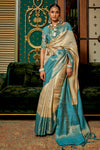 Sky Blue & Beige Silk Saree With Handloom Weaving Work