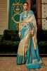 Sky Blue & Beige Silk Saree With Handloom Weaving Work