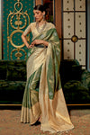 Green & Beige Silk Saree With Handloom Weaving Work