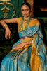Sky Blue & Yellow Silk Saree With Handloom Weaving Work