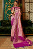 Peach & Magenta Silk Saree With Handloom Weaving Work