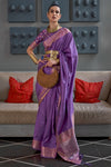 Lavender Silk Saree With Handloom Weaving Work