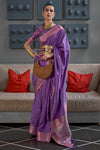 Dark Lavender Silk Saree With Handloom Weaving Work