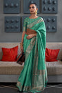 Jade Green Silk Saree With Handloom Weaving Work