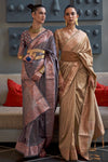 Gray Silk Saree With Handloom Weaving Work