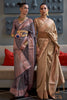 Tan Beige Silk Saree With Handloom Weaving Work