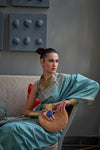 Teal Blue Silk Saree With Handloom Weaving Work