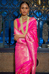 Rani Pink Pure Satin Handloom Silk Saree With Weaving Work