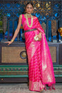 Rani Pink Pure Satin Handloom Silk Saree With Weaving Work