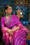 Magenta Pink Pure Satin Handloom Silk Saree With Weaving Work