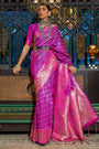 Magenta Pink Pure Satin Handloom Silk Saree With Weaving Work