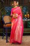 Buy Rani Pink Pure Satin Handloom Silk Saree With Weaving Work