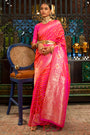 Buy Rani Pink Pure Satin Handloom Silk Saree With Weaving Work