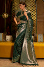 Green Pure Satin Handloom Silk Saree With Weaving Work