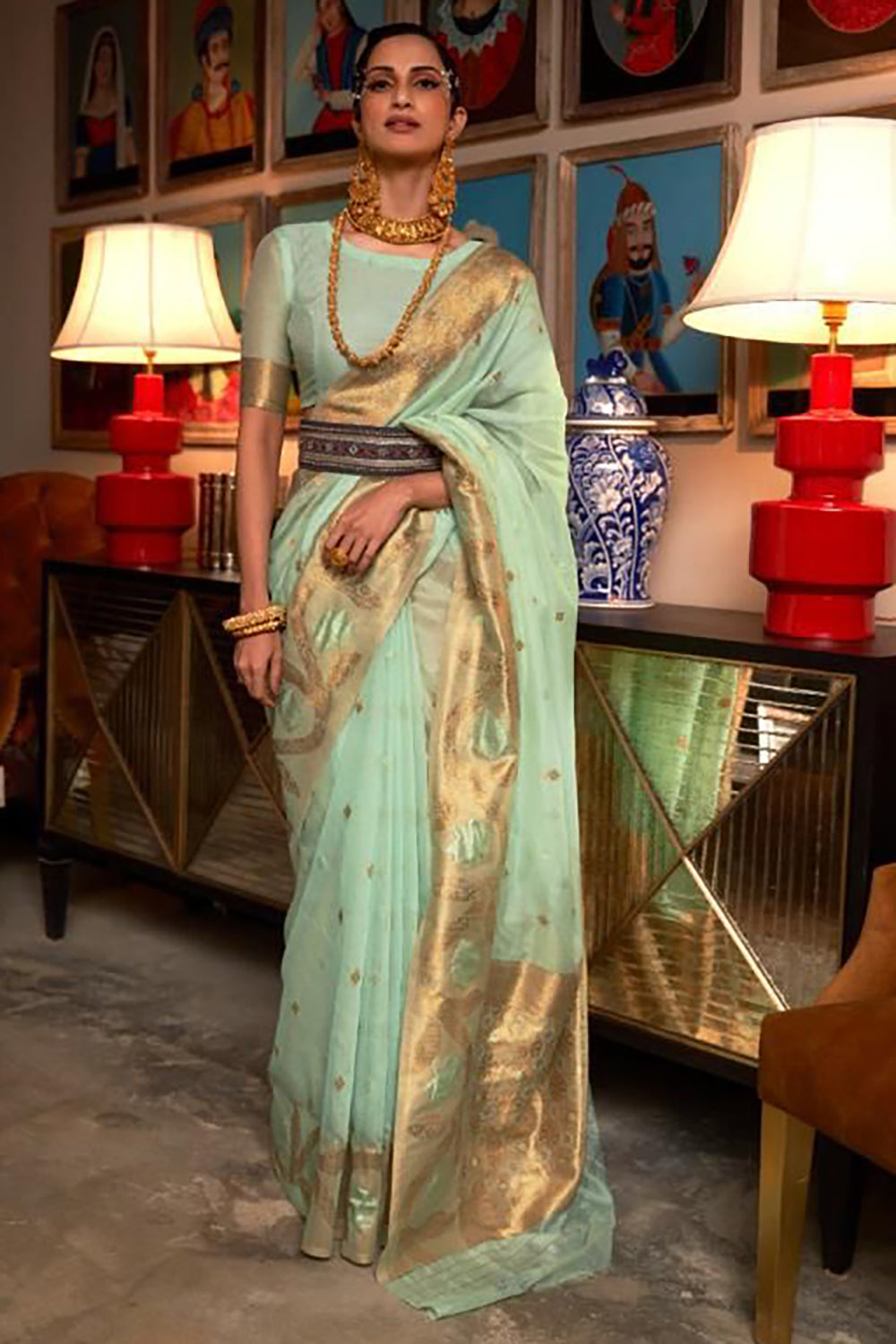 Light Green Handloom Silk Zari Weaving Saree