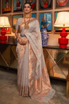 Latest Grey Colour Handloom Zari Weaving Saree